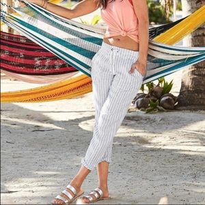 Athleta herringbone blue linen pants